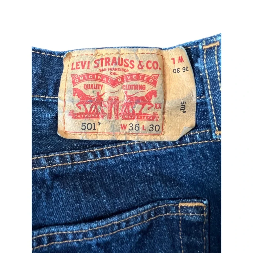 Levis 501 Original Fit Mens Dark Wash Blue Straight Leg Denim Jeans 36x30